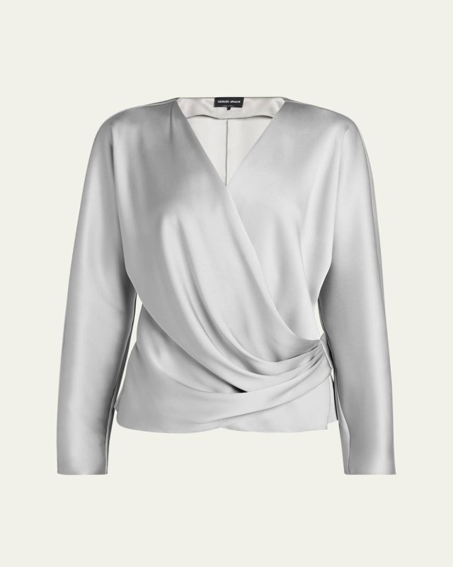 Draped Double Silk Wrap Shirt